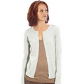 Ladies Cotton Button Front Crew Neck Cardigan - white